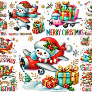 Christmas Airplane Clipart Bundle for Download Watercolor Images Printables 18 PNG SVG Commercial Use Transparent Background Nice Clipart
