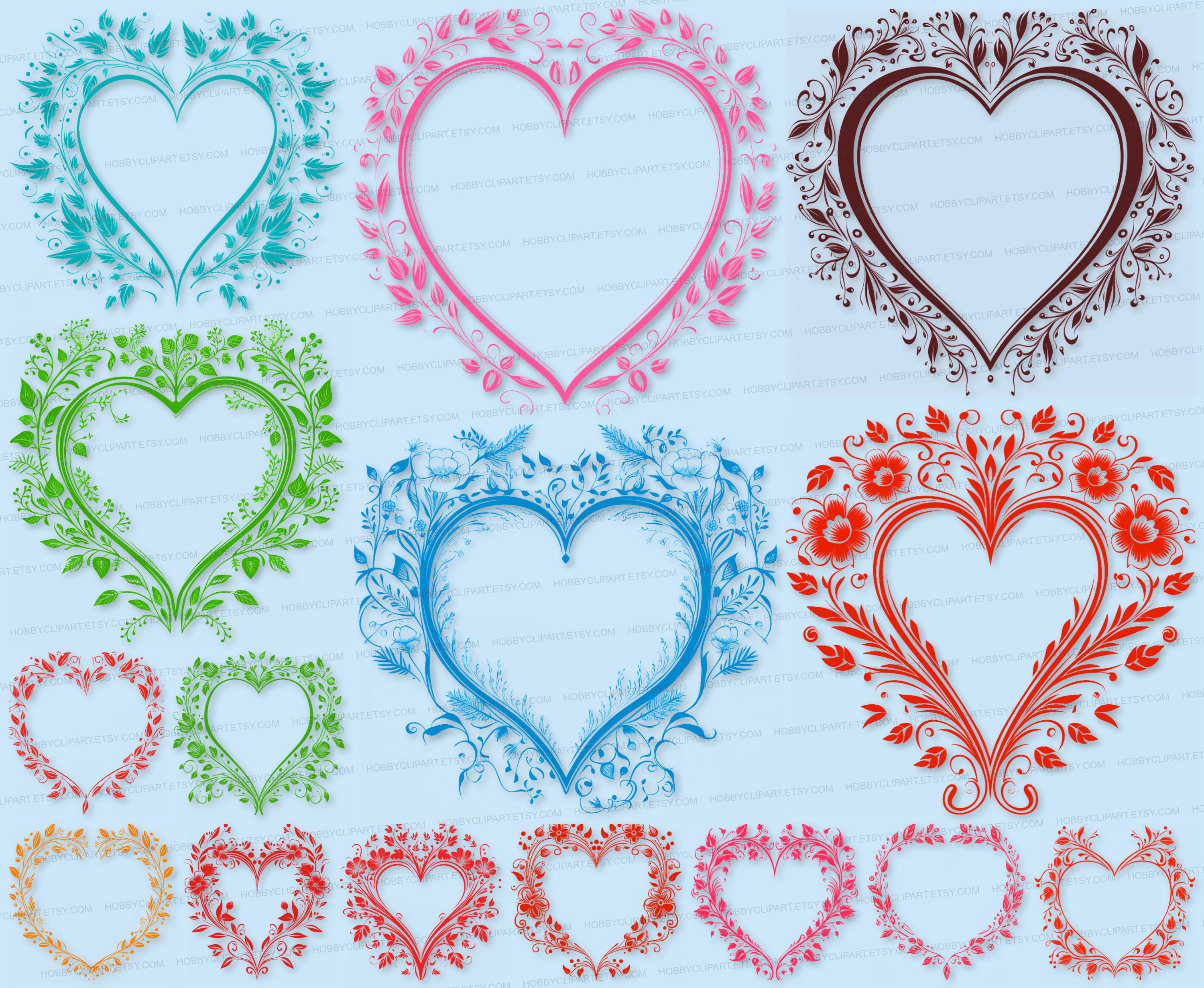 Floral Heart Clipart Bundle: 25 PNG SVG Ornaments (digital Download) - Etsy, image size:3000x2462