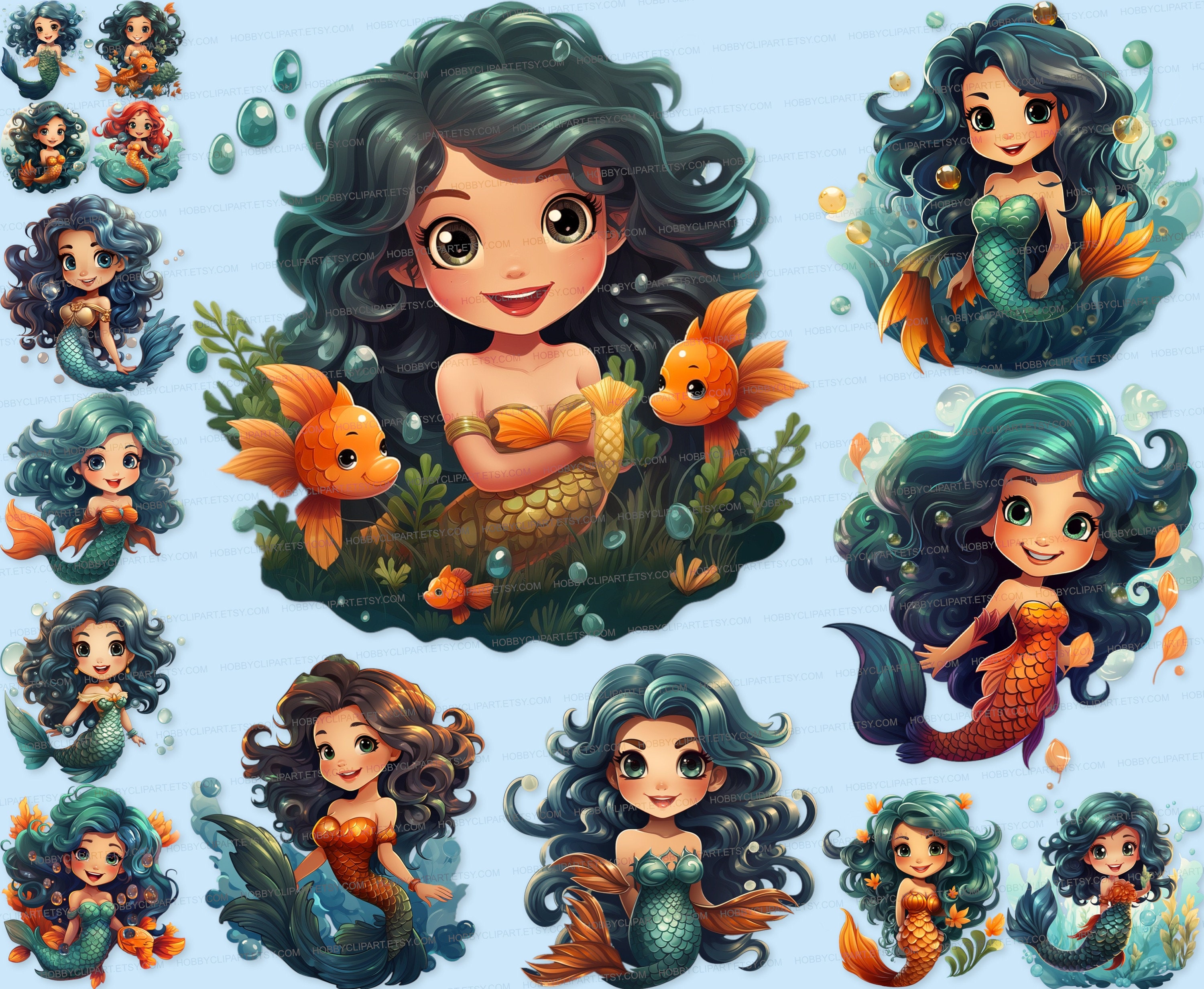 Mermaid Princess Clipart: PNG SVG Pack, Underwater Graphics (digital  Download) - Etsy, image size:3000x2462