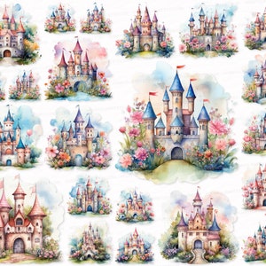 Princess Castle PNG SVG Clipart Set Transparent Background Digital Download   Castle Sublimation Digital Image Stickers