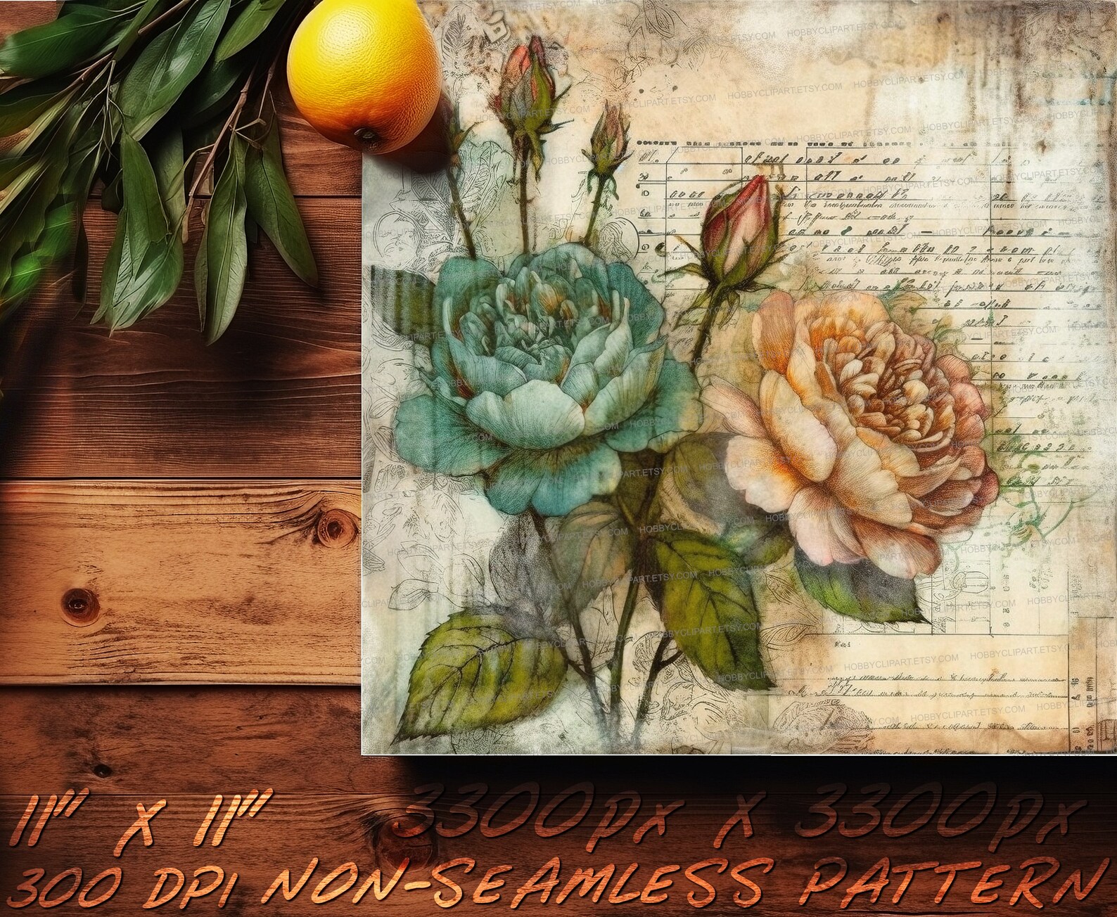 Watercolor Vintage Rose Digital Paper Set: Junk Journal Kit (digital ...
