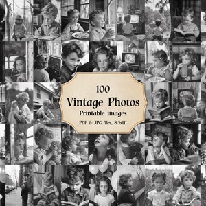 Black and White Set of Vintage Children's Portrait Photographs 100 JPG Printable Photos Ephemera Digital Art Images for Junk Journals Images