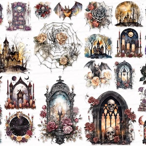 Mystical Gothic PNG SVG Watercolor Clipart Set Mystical Clipart Digital Download   Scrapbook Digital Clipart Png Halloween