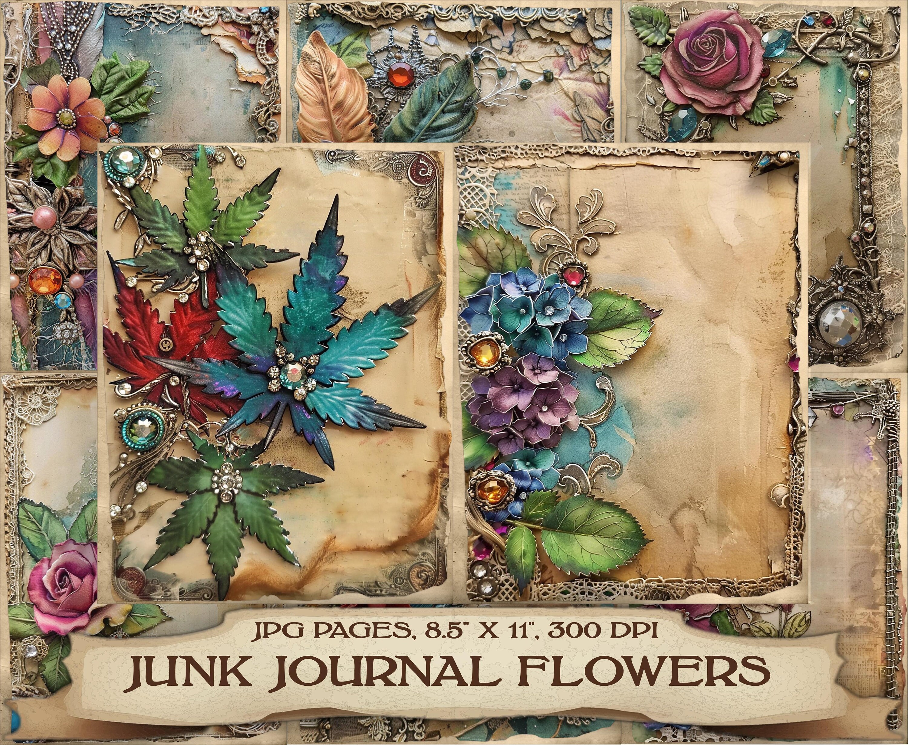 Vintage Flower Junk Journal Pages: Watercolor Clipart (PDF, JPG) - Etsy