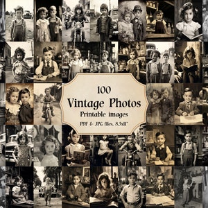 Vintage Children Portraits Printable – 100 Black and White Kid Photos, Antique Ephemera for Junk Journals, Scrapbooking and Collage Art