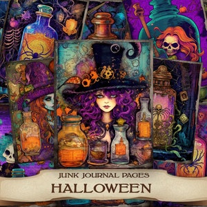 Halloween Bright Junk Journal Pages 25 Clip Art imprimible Tarjetas de Halloween Imprimible Clipart Papeles digitales Uso comercial Kit de colores vibrantes