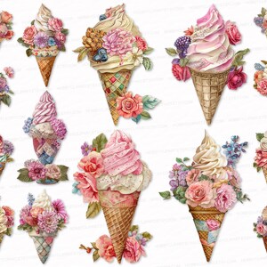 Ice Cream Cone Clipart Bundle 27 PNG SVG Watercolor Clip Art Set Stickers Sublimation Design Digital Download Images Transparent Background