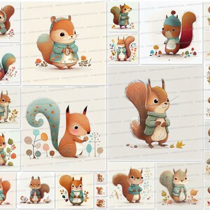 25 Squirrel Watercolor Clipart JPG Junk Journal Kit Scrapbook Papers Digital Art Children Commercial Use Instant Download