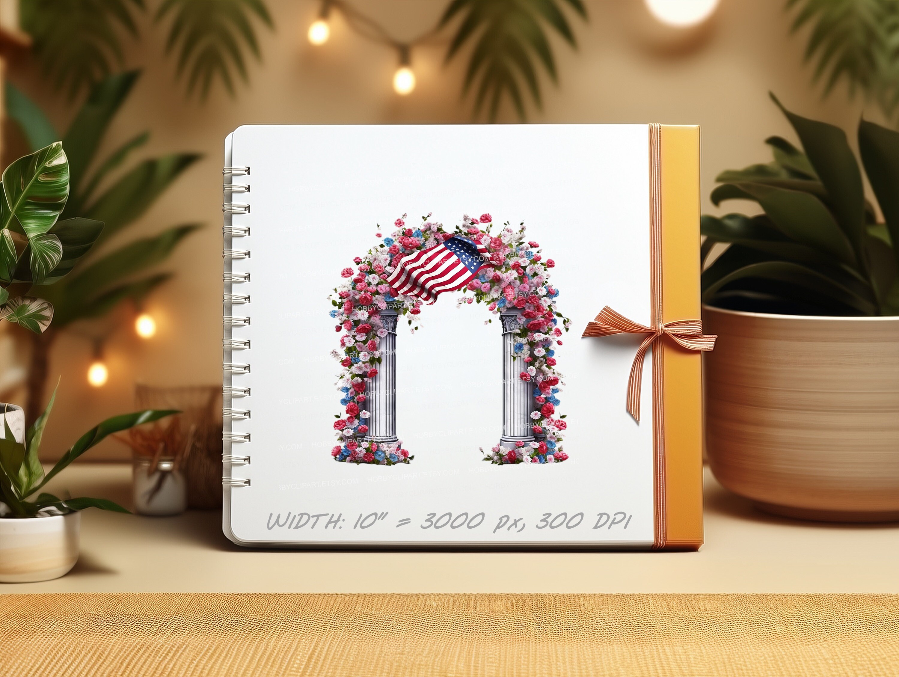 Patriotic Arch Clipart: USA Flag Floral Door PNG SVG, image size:3000x2259