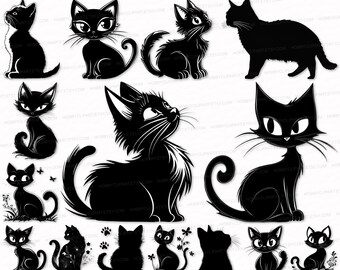 Black Cat Silhouette Clipart: SVG, PNG Files (Digital Download)