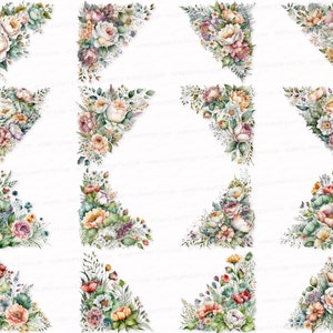 Corner Flower Border PNG SVG Watercolor Clipart Set Flower Stickers Border Clip Art Border Sublimation Digital Download Commercial floral