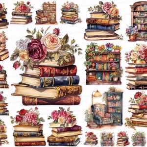 Book PNG SVG Watercolor Clipart Set Illustration Book Sublimation Digital Download Commercial Use Scrapbook Images books text library info