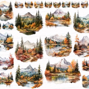 Autumn Mountain Landscape PNG SVG Watercolor Clipart Pack Transparent Background Instant Digital Download Commercial Use Trip Journey View