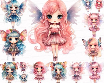 Doll Fairy PNG SVG Clipart Set Transparent Background Digital Download   Doll Sublimation Digital Image Stickers Princess Cute