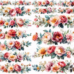 Flower Clipart Bundle 22 PNG SVG Horizontal Border Sublimation Designs Digital Download Images Transparent Background Stickers Vertical