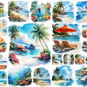 Maldives Seychelles Canary Tropical Island Clipart Bundle 50 Illustration PNG SVG Clip Art Set Sublimation Design Digital Download Images