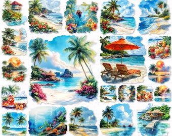 Tropical Island Clipart Bundle: 50 PNG SVG Illustrations (Digital Download)