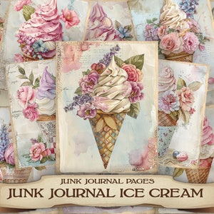 Ice Cream Vintage Pages for Junk Journal Digital Printable 58 JPG Bundle Scrapbooking Paper Set Download gelato dessert mochi clipart