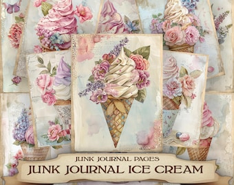 Ice Cream Vintage Pages: Junk Journal Printable Set (Digital Download)