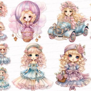 Vintage Doll PNG SVG Clipart 28 Printable Clip Art Watercolor Sublimation Designs Cards Digital Download Scrapbook Papers Cute Doll Nice