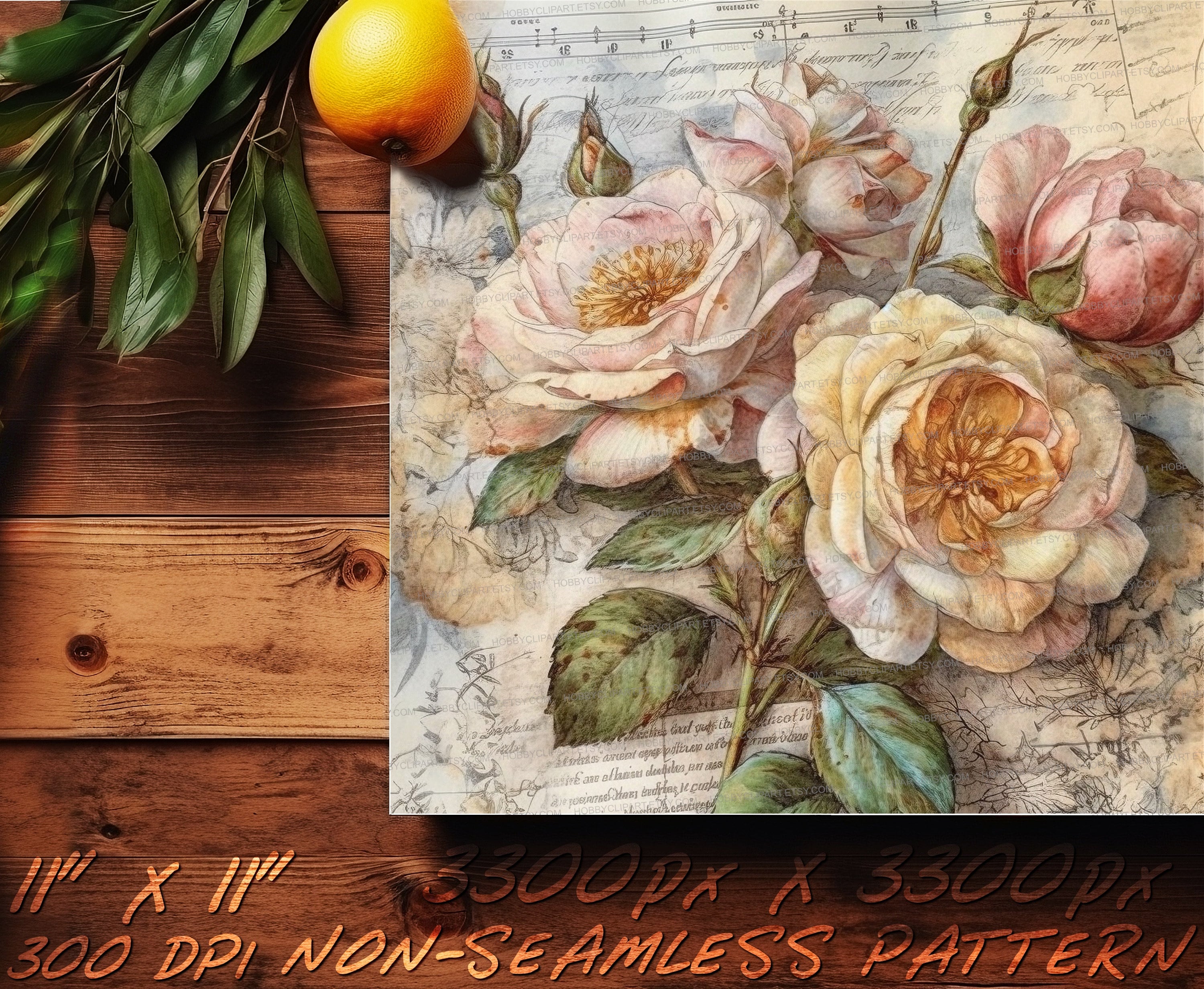 Watercolor Vintage Rose Digital Paper Set: Junk Journal Kit (digital ...