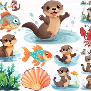 Baby Otter PNG SVG Printable Clip Art 25 Kid PNG Watercolor Clipart Sublimation Designs Digital Download Cute Otter Nice Bundle Clipart