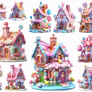 Candy House Clipart Bundle 12 PNG SVG Printable Sublimation Designs Digital Download Images Transparent Background Sweet, Confection