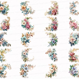 Flower Corner Border Clipart Bundle 25 PNG SVG Sublimation Design Scrapbooking Digital Images Download Transparent Background
