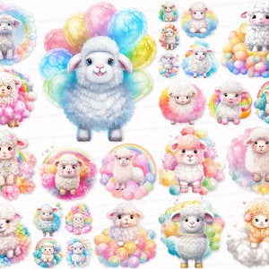 Colorful Baby Sheep PNG SVG Watercolor Clipart Set Rainbow Baby Sheep Clip Art Sheep Sublimation Digital Download Commercial Use Stickers