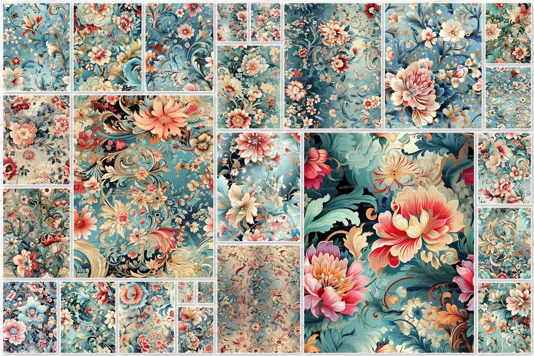 Vintage Floral Digital Paper: Seamless Junk Journal Kit (digital ...