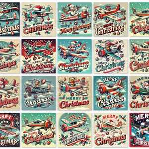 Christmas Airplane Image Bundle for Download 18 JPG SVG Watercolor Printables JPG Commercial Use Transparent Background Images for postcard