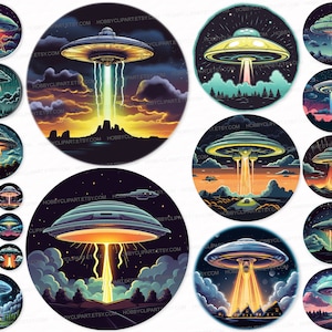 UFO PNG SVG Clipart Set ufo Clip Art Ufo Sublimation Digital Download   Stickers Flying saucer, object, spacecraft, Flying disc
