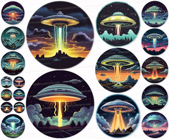 UFO PNG SVG Clipart Set ufo Clip Art Ufo Sublimation Digital Download   Stickers Flying saucer, object, spacecraft, Flying disc