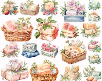 Watercolor Soap Clipart Bundle: Vintage Bath & Body PNG SVG (Digital Download)