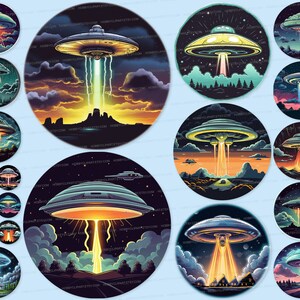 UFO PNG SVG Clipart Set UFO Clip Art Ufo Sublimation Digital Download Commercial Use Stickers Flying saucer, Unidentified flying object, Extraterrestrial spacecraft, Alien spacecraft, Flying disc.