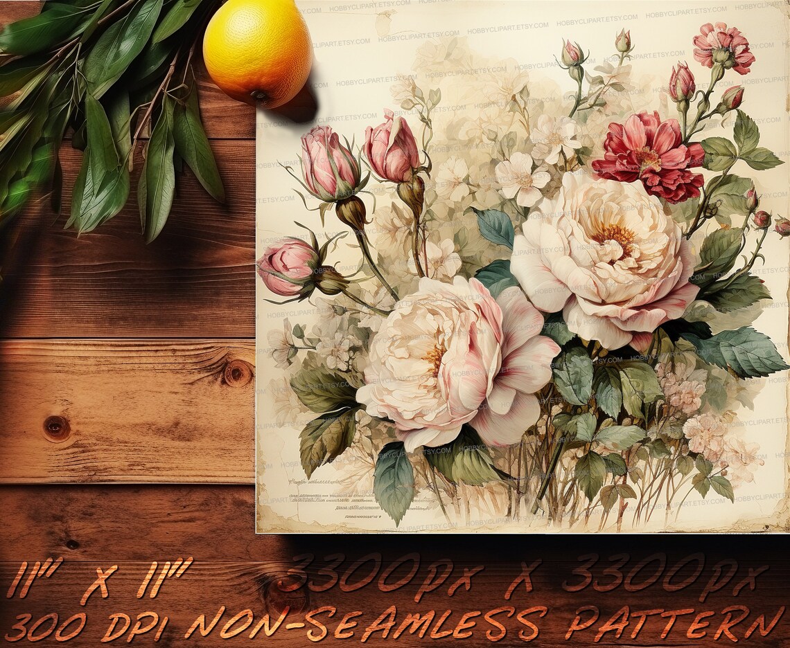 Watercolor Vintage Rose Digital Paper Set: Junk Journal Kit (digital ...
