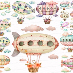 PNG Image for Junk Journal Handmade Airship Zeppelin Balloon 30 Watercolor Clipart SVG Sublimation Digital Instant Download Scrapbook Images