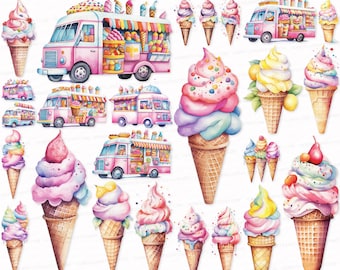 Watercolor Ice Cream Clipart Set: PNG, SVG (Digital Download)