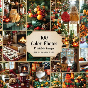 Printable Christmas Digital Photos 100 Photo Prints Download Printables Files JPG Art Image, Images for Junk Journals Images, Xmas, Noel