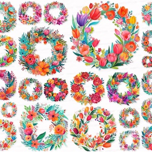 Bright Wreath PNG SVG Clipart Set Colorful Wreath Clip Art Wreath Sublimation Digital Download Commercial Use Stickers flower floral flora