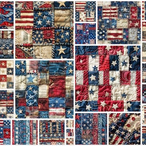 USA Flag Colors Paper Digital Seamless Patchwork Pack for Scrapbooking Junk Journal Pages Printable 27 JPG Bundle Instant Download US