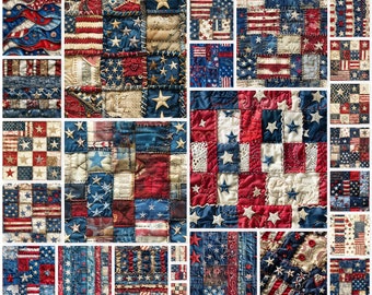 USA Flag Colors Paper Digital Seamless Patchwork Pack for Scrapbooking Junk Journal Pages Printable 27 JPG Bundle Instant Download US