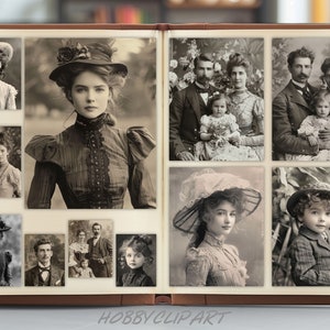 Black and White Set of Vintage Victorian Photographs 100 JPG Printable Photos Ephemera Digital Art Images for Junk Journals pages Images, Picture, photograph, image, snapshot, pic, shot, snap, still, likeness, print, portrait, frame, exposure.