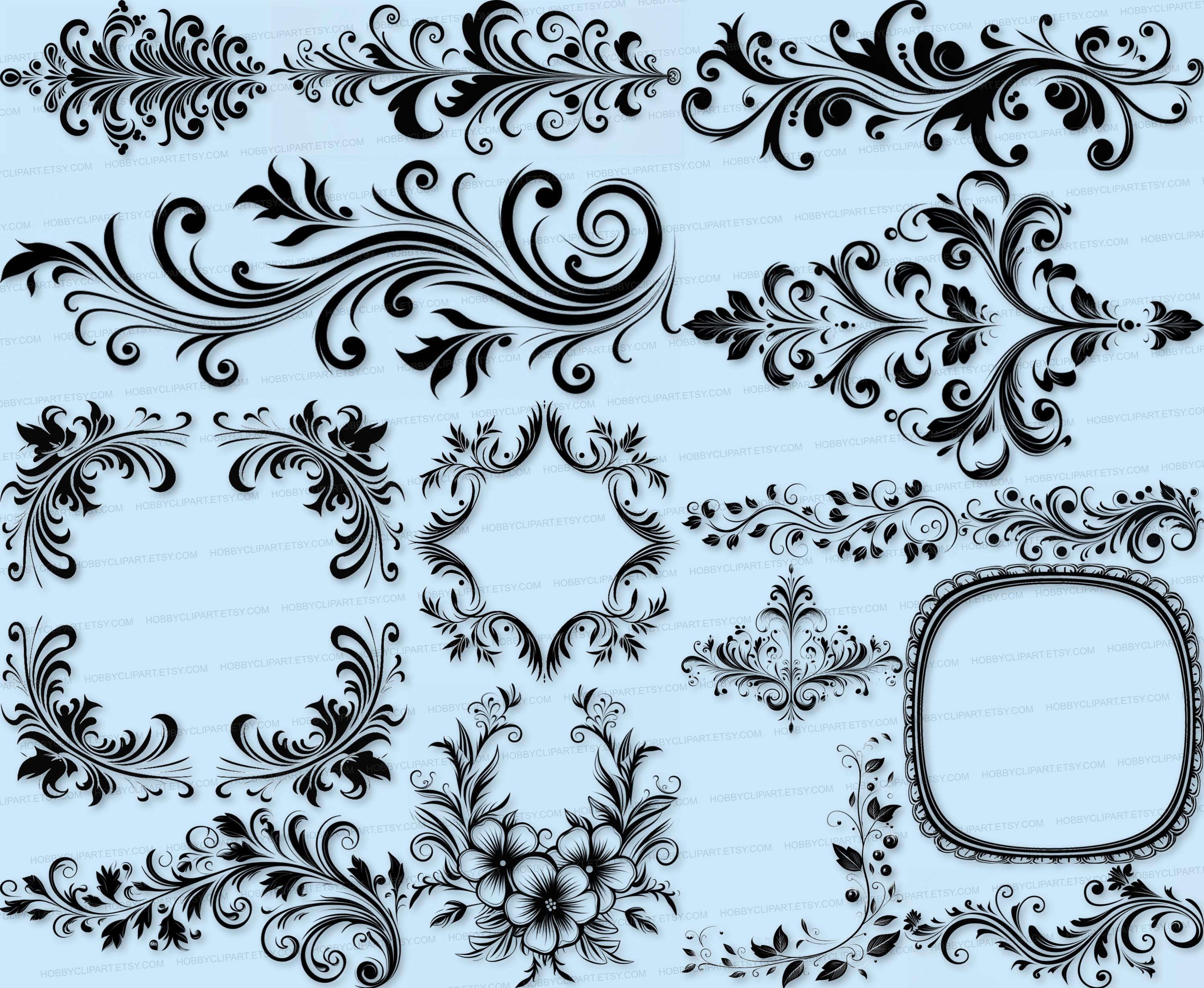 Black and White Graphics Ornate Decor PNG SVG Files Bundle 100 Printable  Vector Clipart Set Digital Instant Download Transparent Background, image size:3000x2462