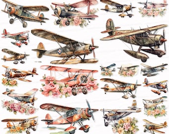 Watercolor Airplane Clipart Set: Vintage Aircraft PNG SVG (Digital Download)