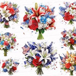 Bouquet PNG SVG Independence day Patriotism photorealistic clipart vibrant colors USA flag patriotic Flower Floral composition