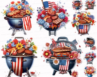 Grill BBQ PNG Svg Independence day Patriotism photorealistic clipart vibrant colors USA flag patriotic Barbecue Grilling Vector Food Cooking
