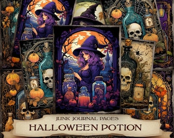 Halloween Junk Journal Pages: Witch Potion Clipart (Digital Download)