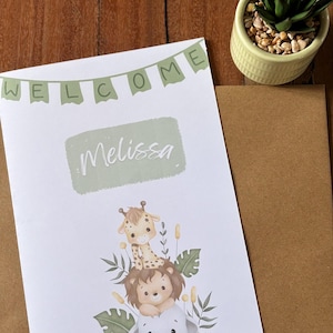 Personalisierte Glückwunschkarte "Dschungel"/ mit Wunschnamen / Postkarte / Klappkarte / Willkommen / Baby