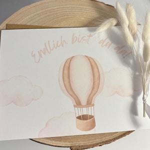 Personalisierte Glückwunschkarte "Heißluftballon"/ mit Wunschnamen / Postkarte / Klappkarte / Willkommen / Baby